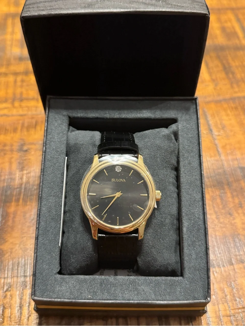 Bulova Gold-Tone Case Black Dial Men's Dress Watch